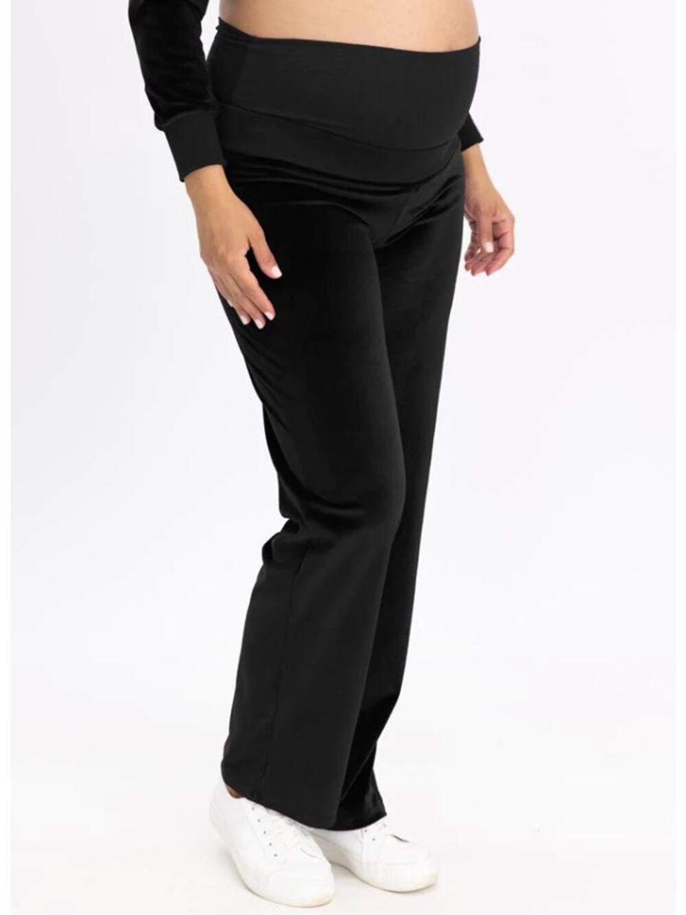 ANGEL MATERNITY Pull-On Pants XS Black Stretch Velour Straight Leg Comfort NWOT